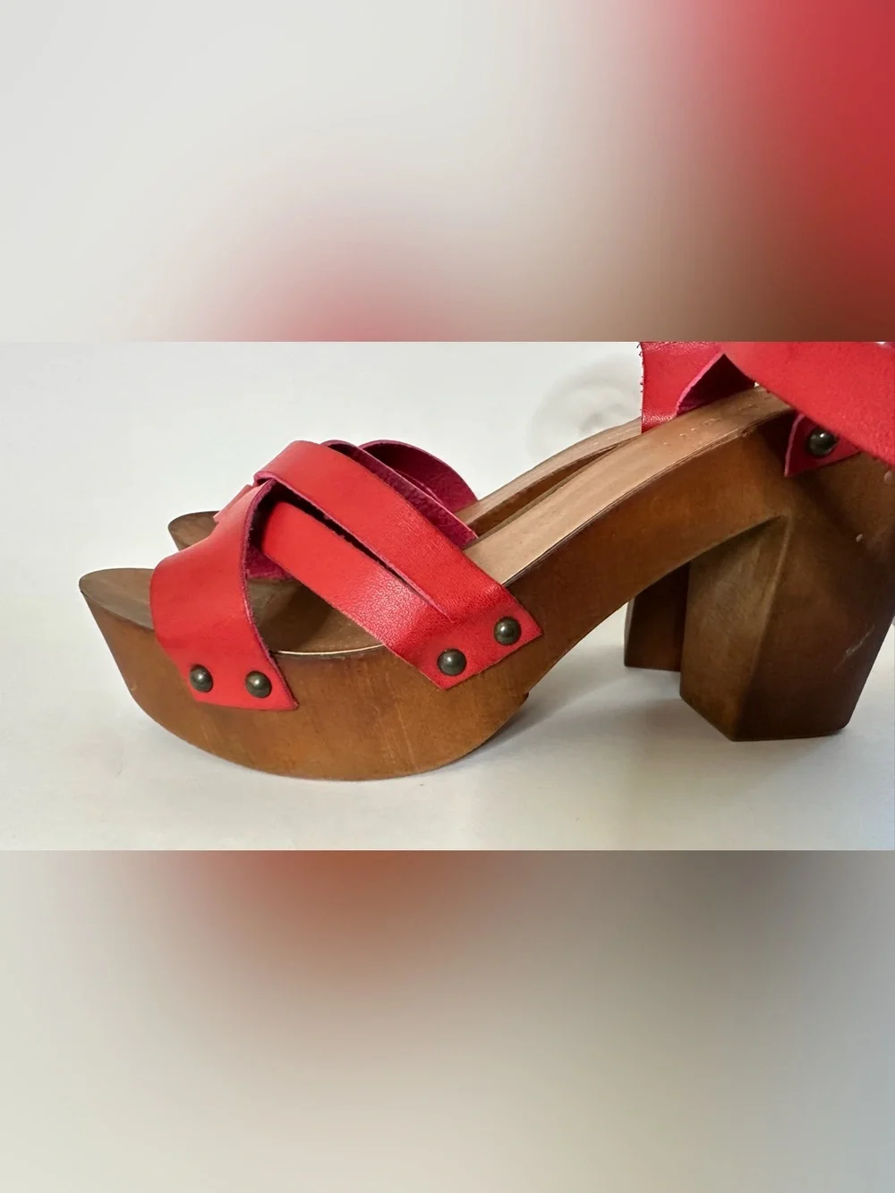 Madden Girl Women's 10  Red Platform Block Cognac Heel Sandals Roosey Shoe